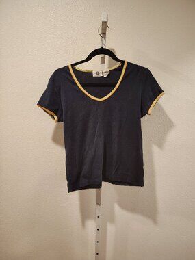 Arizona Jean Company Junior's Top Size XL Short Sleeve Ringer Style Navy Blue